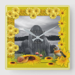 Horloge Carrée Cadre photo Sunshine Yellow Sunflower