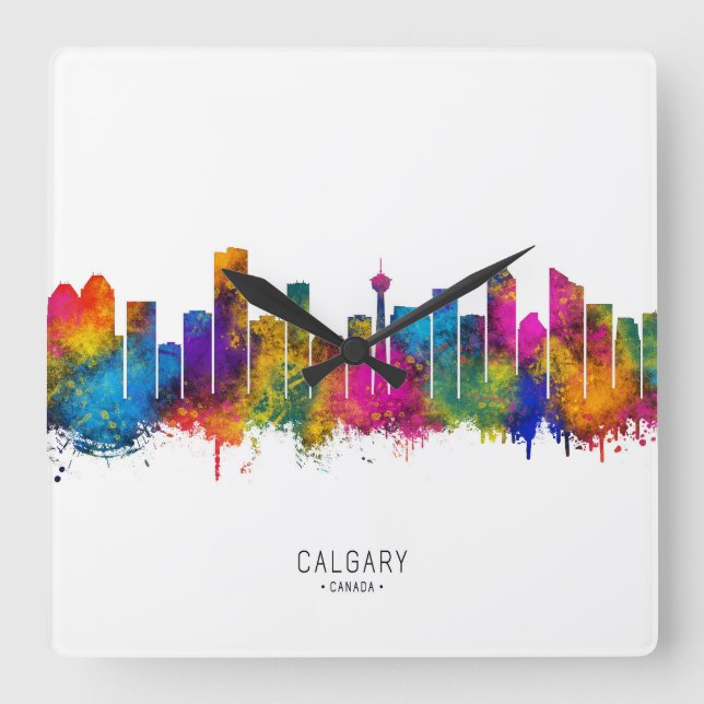 Horloge Carrée Calgary Canada Skyline (Recto)