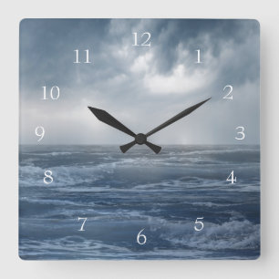 Horloge Carrée Calme des vagues de l'océan Cimier nuages sombres