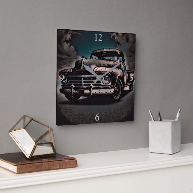 Horloge Carrée Camion Antique - Un classique intemporel (Bureau)