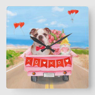 Horloge Carrée Camion de la Saint-Valentin pour Bouledogue Anglai