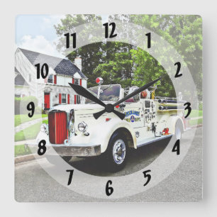 Horloge Carrée Camion d'incendie blanc