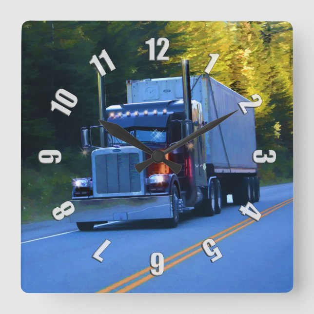 Horloge Carrée Camions, Big Rig Cargo Truck Art (Recto)