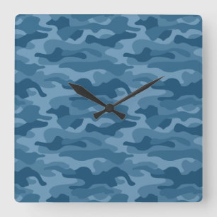Horloge Carrée Camo Monocolore Bleu Acier