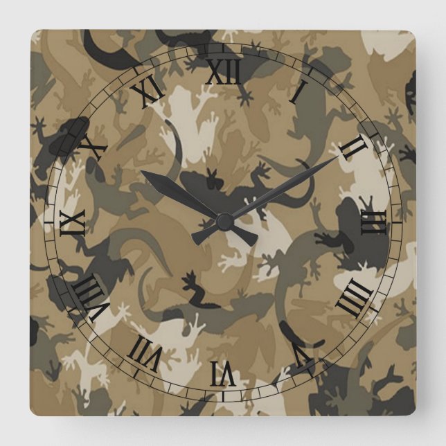 Horloge Carrée Camouflage de reptiles Brown Numéros romains Horlo (Recto)