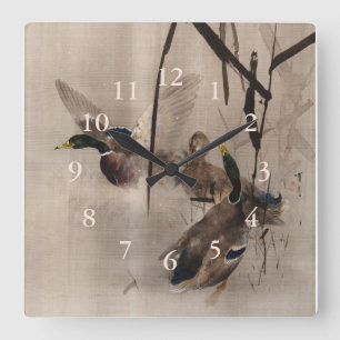 Horloge Carrée Canards sur l'eau Japonais Art Waterfowl