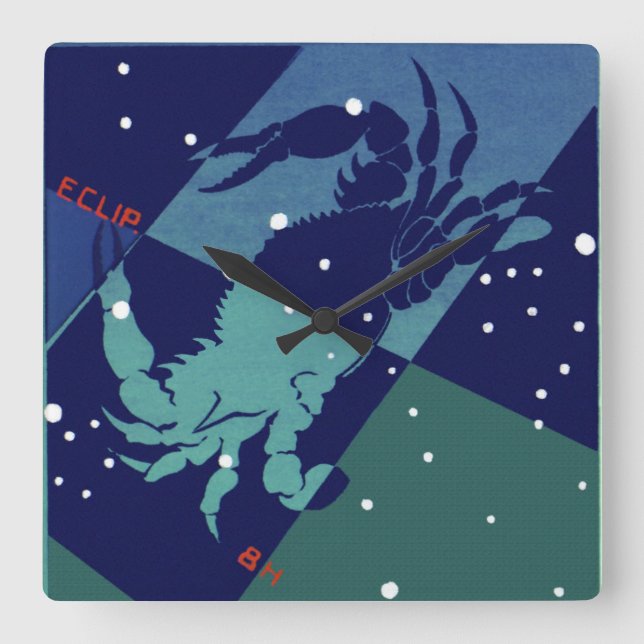 Horloge Carrée Cancer Constellation de crabe Astrologie zodiaque  (Recto)