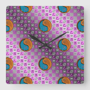 Horloge Carrée Cancer & Coq de Bois