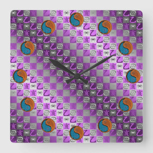 Horloge Carrée Cancer & Sanglier de Bois