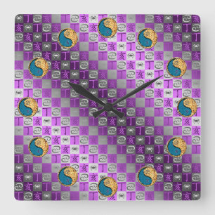 Horloge Carrée Cancer & Sanglier de Feu