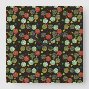 Horloge Carrée Candy pattern Lollies lollipop