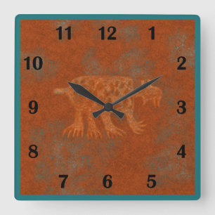 Horloge Carrée Canyons Sud-Ouest Bobcat Petroglyphes Style Réguli