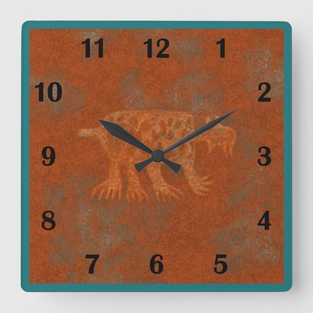 Horloge Carrée Canyons Sud-Ouest Bobcat Petroglyphes Style Réguli (Recto)