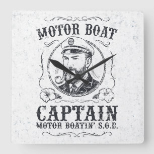 Horloge Carrée Capitaine de bateau à moteur drôle Pontoon bateau