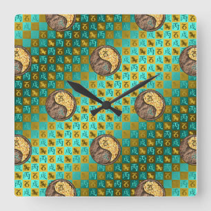 Horloge Carrée Capricorne & Chien de Feu