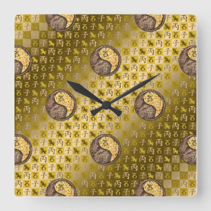 Horloge Carrée Capricorne & Rat de feu