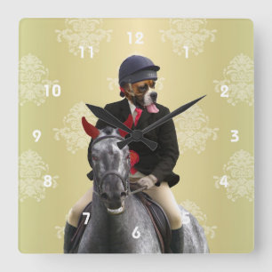 Horloge Carrée Caractère drôle de cavalier de cheval