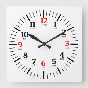 Horloge Carrée Caractère numérique bilingue anglais/chinois perso