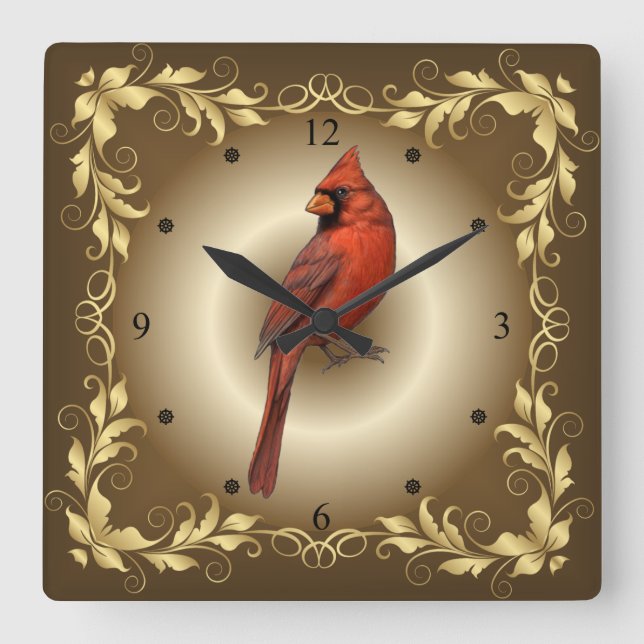 Horloge Carrée Cardinal Nord Homme ~ Rouge Avec Cimier Pointé ~ (Recto)