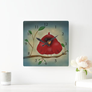 Horloge Carrée Cardinal oiseau rouge