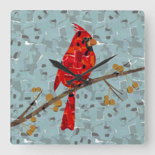 Horloge Carrée Cardinal rouge, l'oiseau de Noël