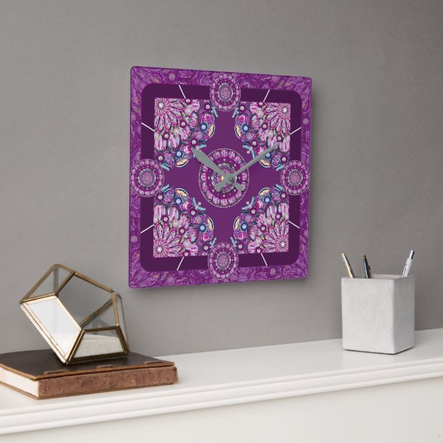 Horloge Carrée Cardinal rouge Rosace (Bureau)