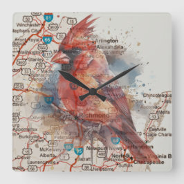 Horloge Carrée Cardinal sur Virginia Road Map