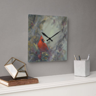 Horloge Carrée Cardinaux "Noël arrive"