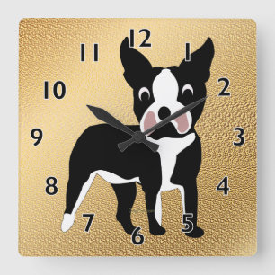 Horloge Carrée Caricature de Boston Terrier