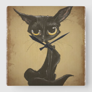Horloge Carrée Caricature impertinente de chat noir