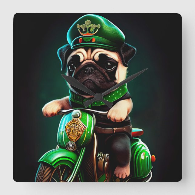 Horloge Carrée Carlin Chien Conduite Vélo St. Patrick's Day (Recto)