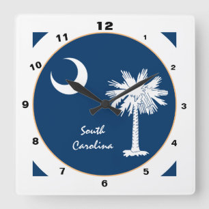Horloge Carrée Caroline du Sud moderne & Drapeau Accueil USA / de