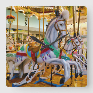Horloge Carrée Carousel Horses