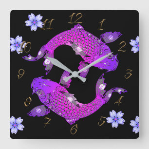 Horloge Carrée Carpe de Koi