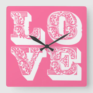 Horloge Carrée Carré d'amour rétro personnalisable
