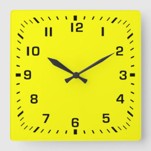 Horloge Carrée Carré noir numéro face sur jaune