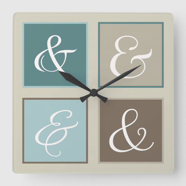 Horloge Carrée Carré, Turquoise, Bleu, Brown, Gris (Recto)