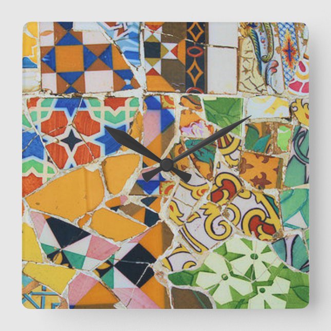 Horloge Carrée Carreaux de mosaïque Gaudi (Recto)
