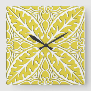 Horloge Carrée Carreaux marocains - or moutarde et blanc