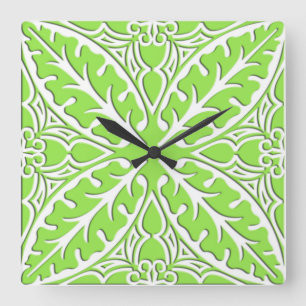 Horloge Carrée Carreaux marocains - vert citron et blanc