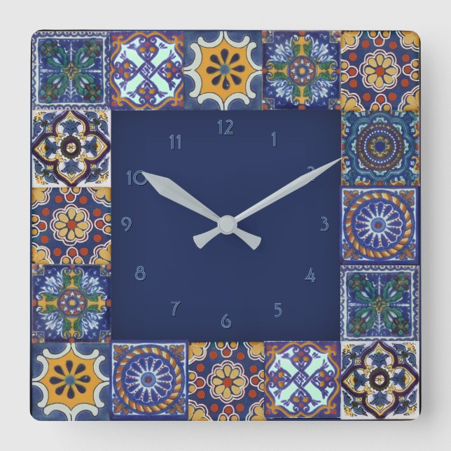 Horloge Carrée Carreaux Talavera mexicains (Recto)