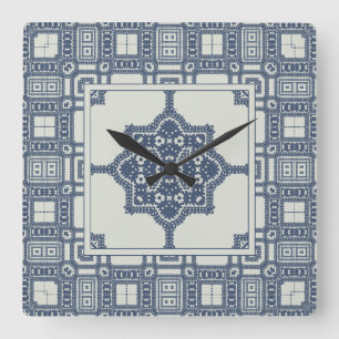 Horloge Carrée Carrelage bleu marocain  