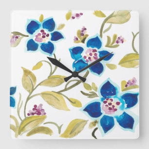 Horloge Carrée Carrelage floral de l'abbaye - Blooms bleus