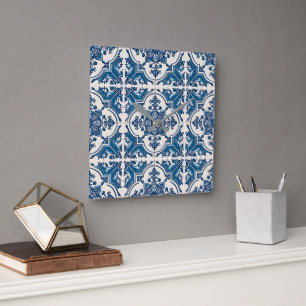 Horloge Carrée Carrelage méditerranéen, Portugais, Azulejo, Majol