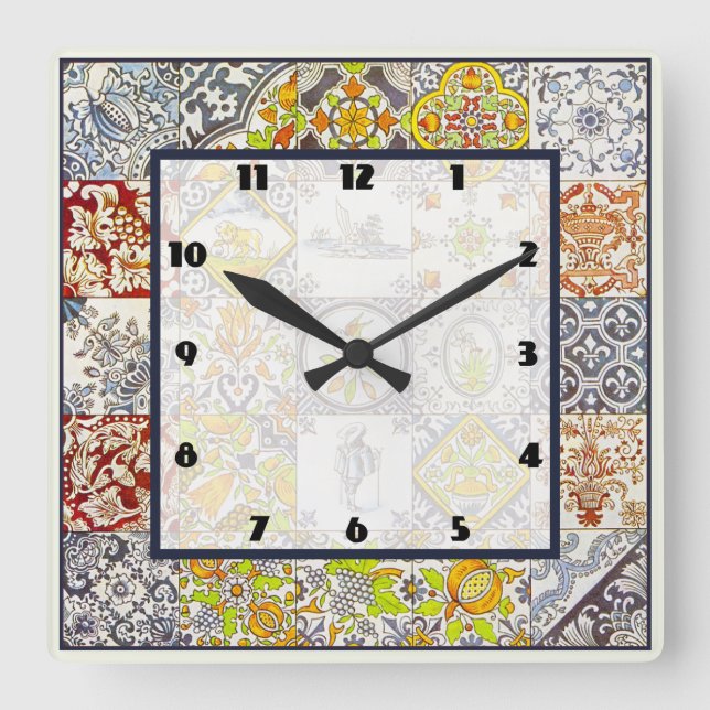 Horloge Carrée Carrelage néerlandais (Recto)