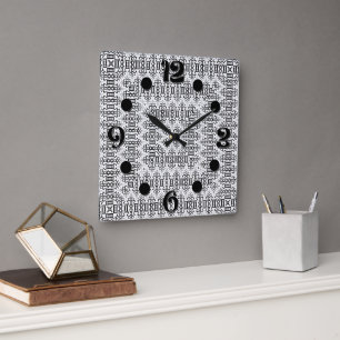 Horloge Carrée Carrés ajourés art déco rétro noir blanc