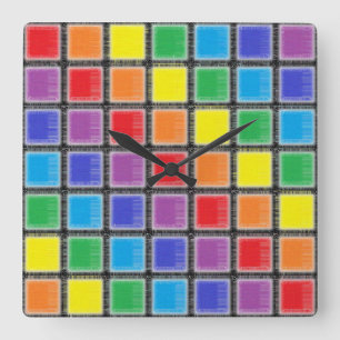 Horloge Carrée Carrés arc-en-ciel