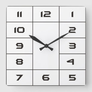 Horloge Carrée Carrés de visage d'horloge et nombres - noir