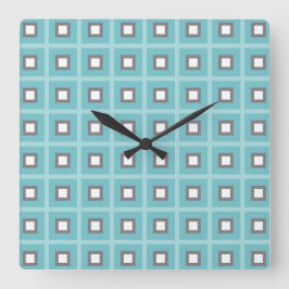 Horloge Carrée Carrés En Carré - Bleu Duché Blanc