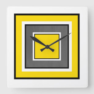 Horloge Carrée Carrés noirs gris jaunes